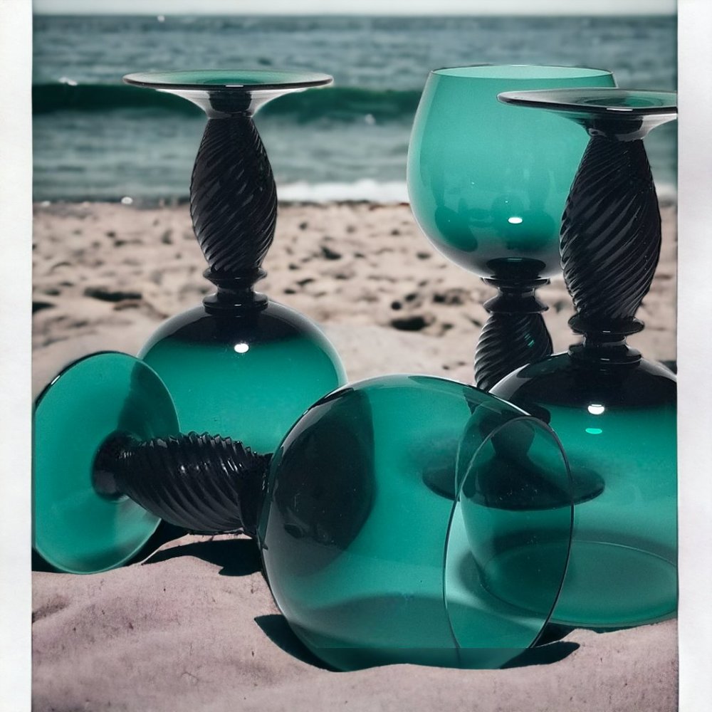 Theresienthal Pieroth Romer Green Wine Glass Bavarian Twisted Stem Hock Set of 4 - Picture 5 of 9